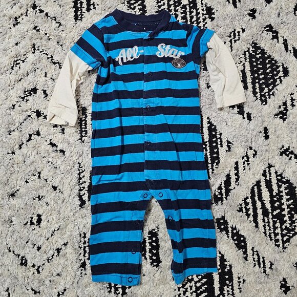 Carter's Baby Boy Blue Striped All-Star Long Sleeve One Piece Jumper 12 Months - Picture 1 of 3